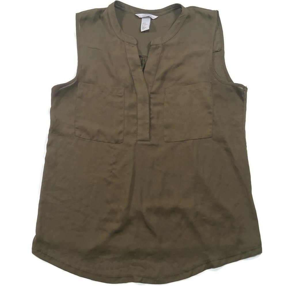 H&M Womens‎ Medium Sleeveless Shirt Top Vest Viscose Tank Olive Green